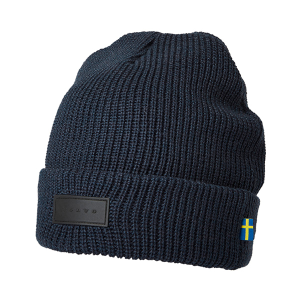 Bonnet Volvo en maille bleu marine