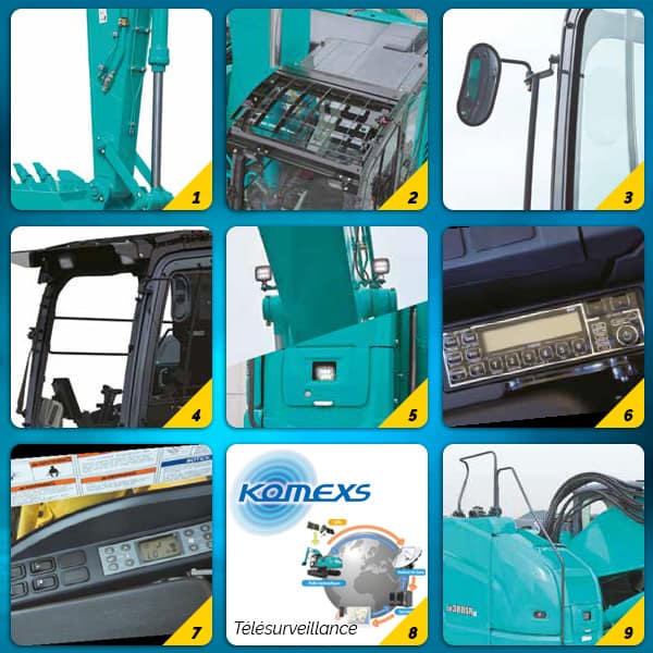 sk380srlc-nombreux-equipements-de-serie Pelle sur chenilles SK380SRLC Kobelco : de nombreux équipements de série