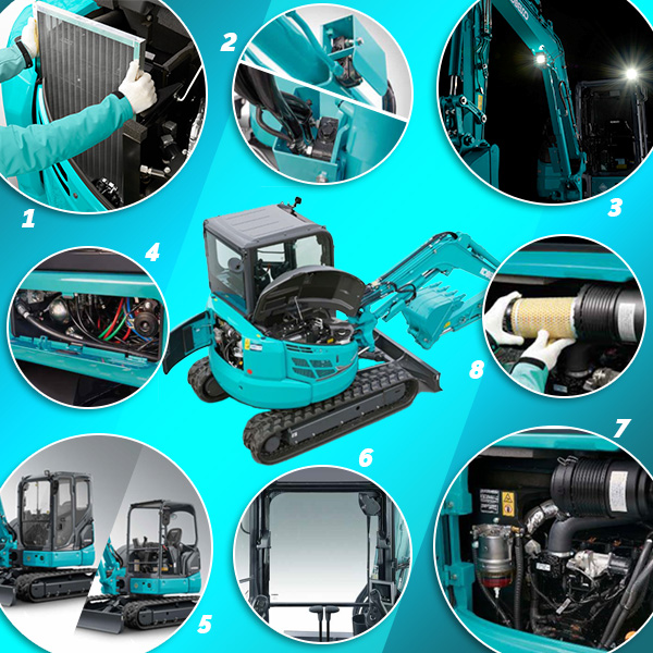 Mini pelle sur chenilles SK50SRX-7 Kobelco : sécurité et disponibilité