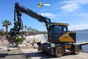 Démo pelle sur pneus EWR150 Volvo - Chantier TERÉLIAN